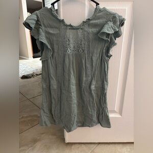 Green Boho ruffle and embroidered sleeveless top